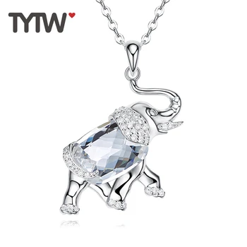 

TYTW Women Popular Crystals from Austrian 925 Sterling Silver Choker Necklace Elephant pendant necklaces for Girls Jewelry Gift