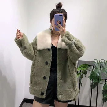 

winter clothes women 2019 new leather jacket plus size parka real fur korean harajuku clothing with oversize turn-down collar