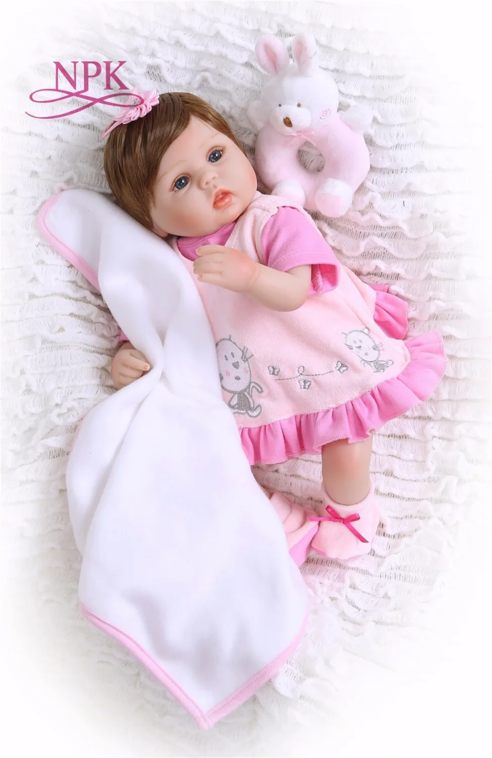

Bebes reborn pretty girl doll 18"40cm NPK silicone reborn baby doll with rattle pacifier bottle toy dolls for child