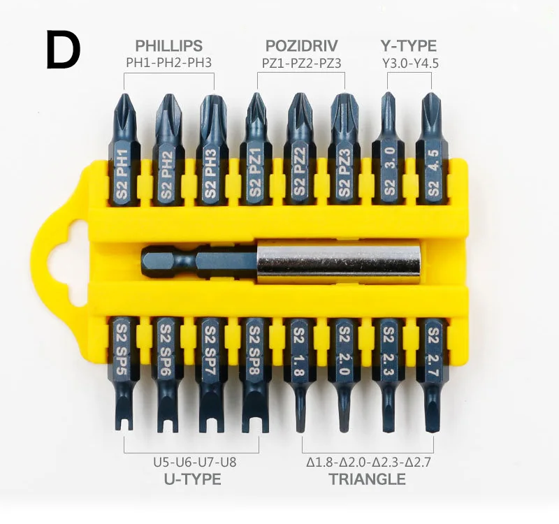 Jewii 17-Pcs Отвертка Набор бит магнитный стержень Phillips шлицевая Torx шестигранные электрический сверла Мощность бытовой ручной инструмент - Цвет: Серый