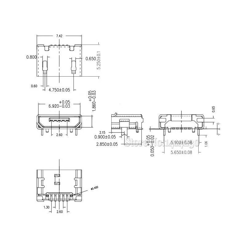 10 шт. 5,9 мм Micro USB 5 P, 5-контактный Micro USB разъем, 5 контактов без завивки Micro USB разъем Хвост зарядки разъем mini USB