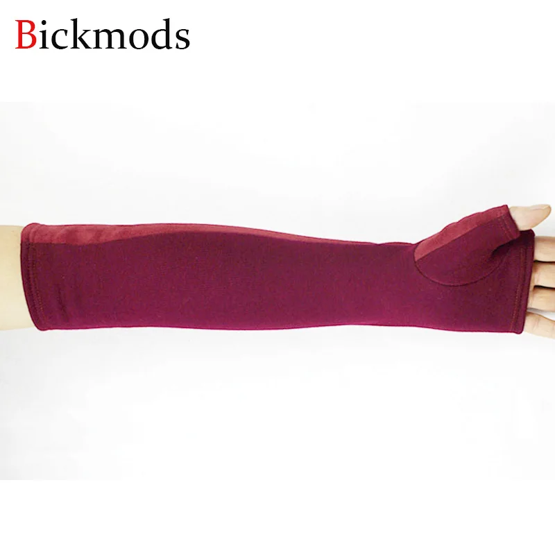 42 см длинные трикотажные перчатки женские хлопковые кнопки стиль замши половина пальца стрейч бархатная подкладка теплые руки наборы