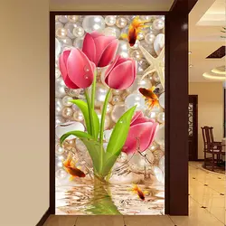 Пользовательские 3D обои Современная жемчужина Золотая рыбка цветок тюльпана Романтический Fresco Гостиная вход фоне стены украшения 3D