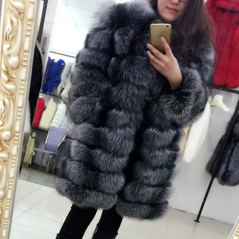 Russian natural fox fur coat female winter warm long coat entire Phi Phi grass in silver fox fur real fur coat European Russia