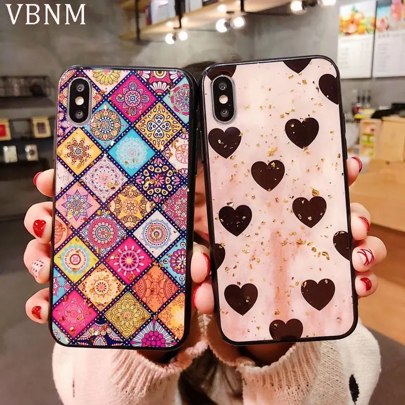 

Luxury Gold Foil Bling Love Heart Phone Case For iPhone X XR XS Max Glossy Soft Silicon Case Cover For iPhone 7 8 6 6 Plus Coque
