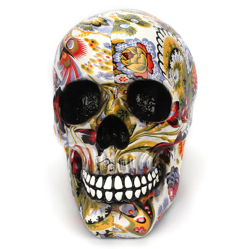 

Creative Colorful pattern skull ornaments Resin Halloween Horror Modern Skull Statue Personality Home Decoration Table Grade