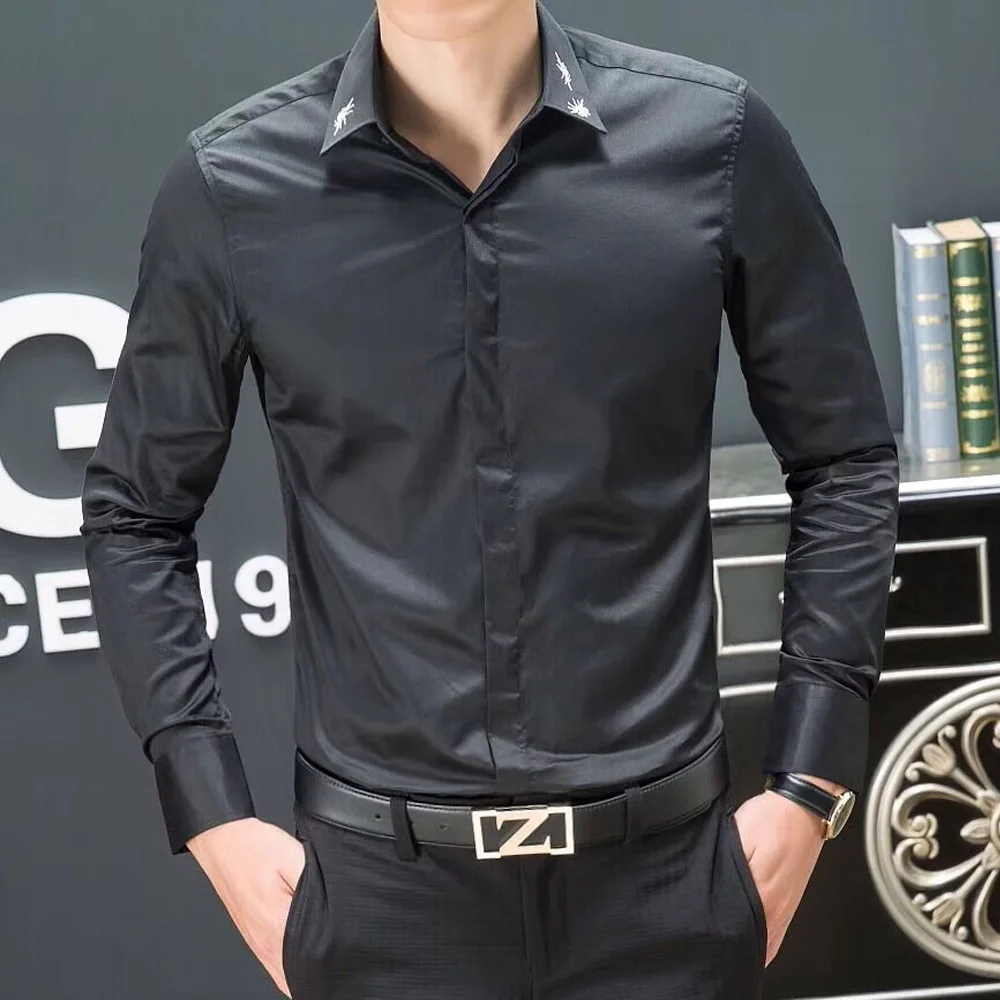 DUYOU брендовая мужская рубашка из 100% хлопка мужская рубашка с длинным рукавом мужская повседневная рубашка Классический воротник-стойка