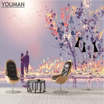 

3 d Modern Custom Photo Wallpaper In Wall Papers Large Wall Mural Living Room Bedroom Decor Romantic Sunset Purple Wallpaper