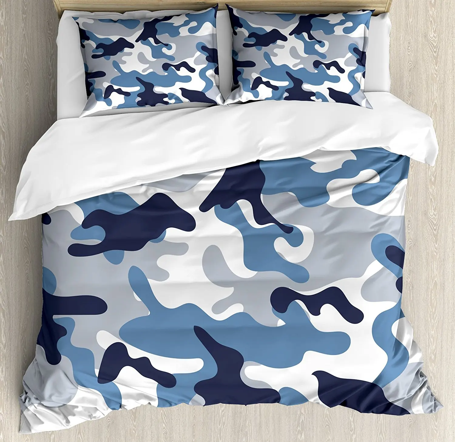 

Camouflage Duvet Cover Set Army Theme Image with Abstract Soft Color Commando Navy Military War, Decorative 4 Piece Bedding Set
