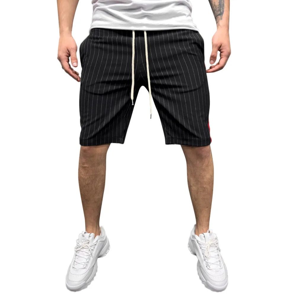 

Mens Casual Short Pants plus size summer 2019 Joggers Striped Patchwork Pocket Drawstring Trouser pants F.22