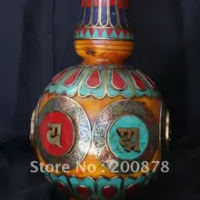 HDC0671 из Непала, Тибета декор искусство, ваза пчелиный воск, латунь, бирюза Коралловая ваза, Тибет, коллекционирования, 18 см