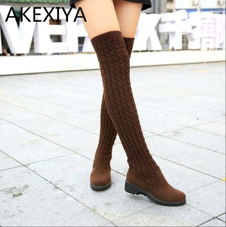 Hot 2016 Fashion Knitted Above Knee Women Knee High Boots Elastic Slim Autumn Winter Warm Long