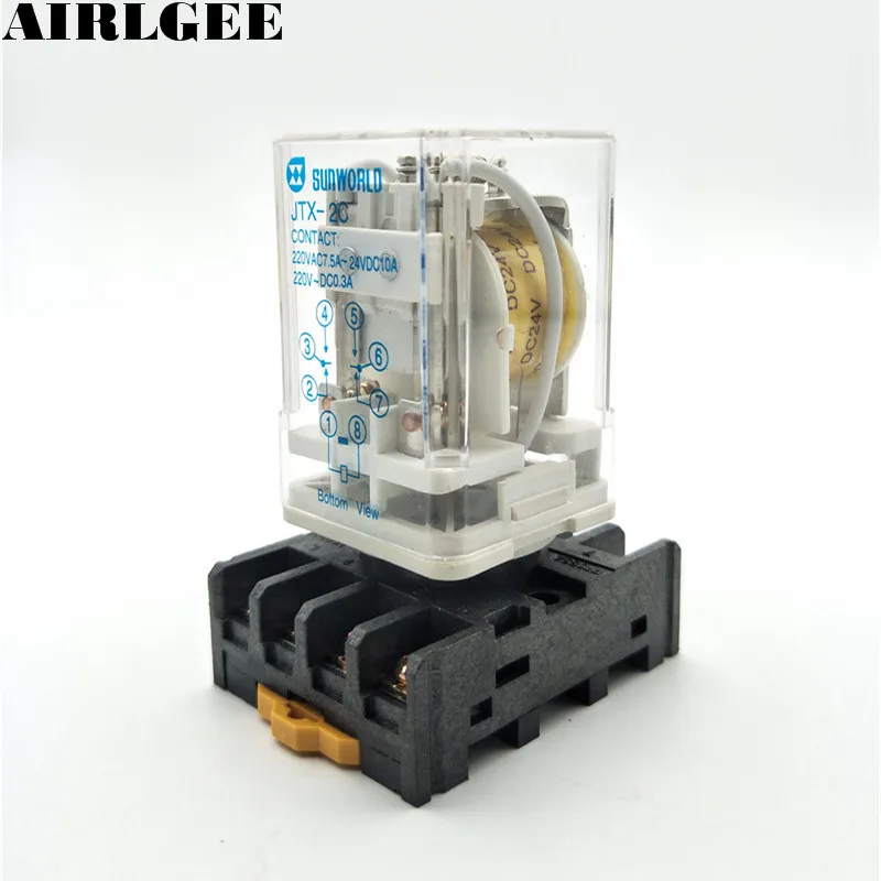 JTX-2C 8 Round Pin with Socket DPDT DIN Rail 10A Electromagnetic Relay DC 24V Coils Free Shipping | Обустройство дома