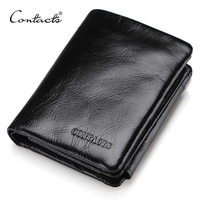 CONTACT'S Men Wallet Design Men Trifold Wallets Fashion Purse Card Holder Wallet Man Genuine Leather With Zipper Coin Pockets