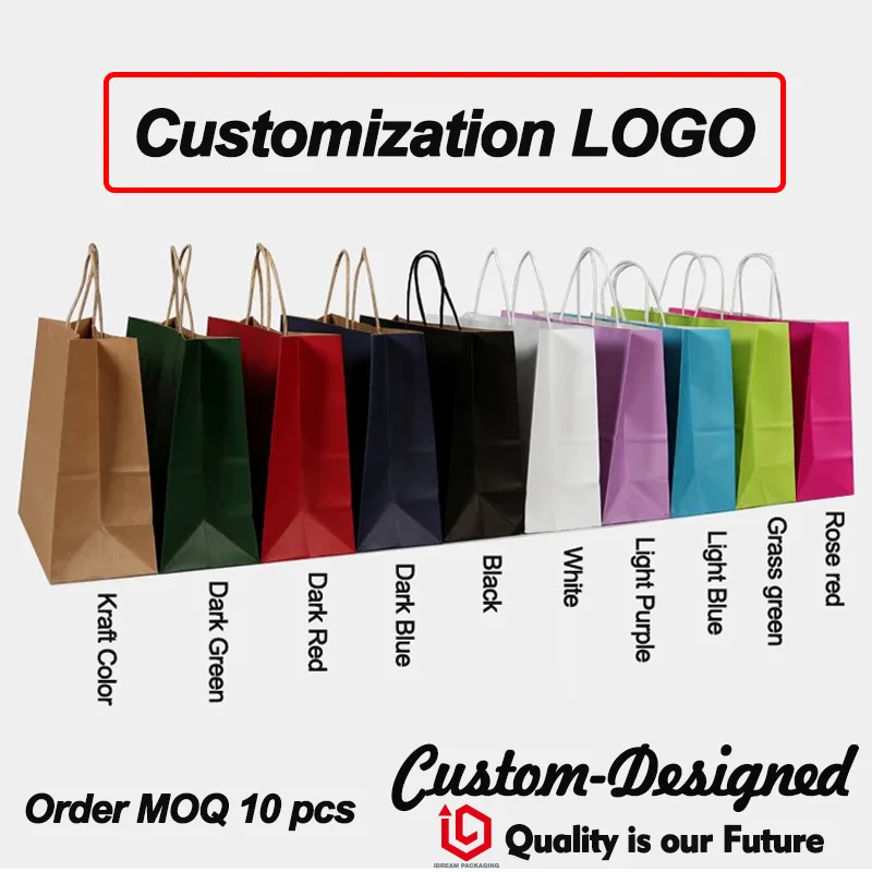 

China Manufacturer Wholesale Luxury Handmade Custom Color Print Cheap Garment Shopping Recycle Brown Kraft Paper Bag with Handle