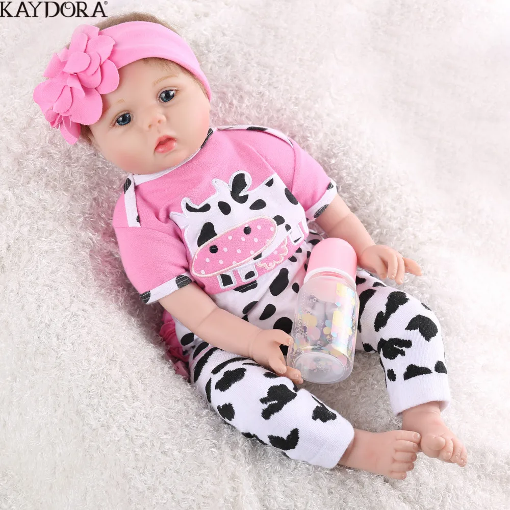 

KAYDORA 55cm Reborn Baby Doll Soft Silicone Cloth Pink Cow Body Lifelike Newborn Girl Dolls Kids Playmate Birthday Gift Fashion