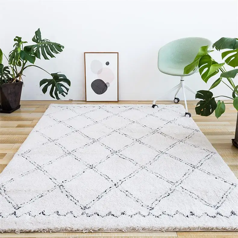 Простые марокканские ковры для гостиной, мягкий ковер для спальни, современный нордический меховой ковер, детская комната, напольный коврик, диван, журнальный столик, коврики - Цвет: BLK 02