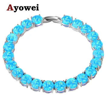 

Ayowei alibaba-express blue Fire Opal 925 Silver Stamped Charm Bracelets Women party pulseras OBS073A