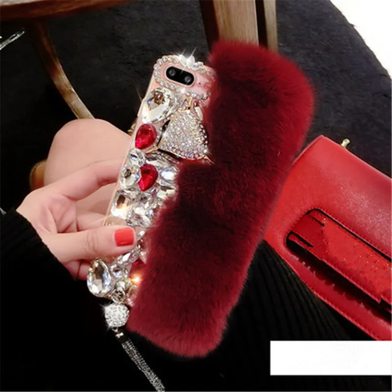 

For Xiaomi Redmi5 7 6 4X 4A 5A 6A Note4 5 6 7 Note4X 5A Luxury Plush Phone Case Rhinestone Cute Fox Rabbit Fur soft Rubber shell