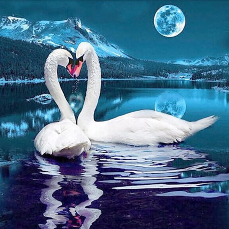 Crafts round diy diamond embroidery Swan Couple 5D cross stitch crystal decorative painting animal | Дом и сад