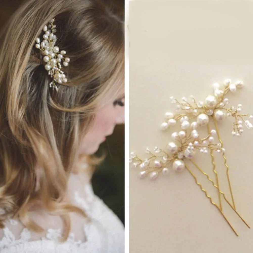 

Women Hair Pin Clips Imitation Pearl Crystal Hairpin Wedding Bridal Hair Accessories @M23