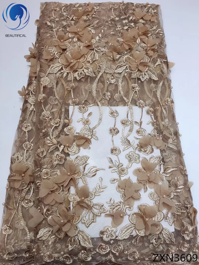 

BEAUTIFICAL 3d lace fabric 2018 high quality tulle lace fabrics with beads african fabric laces for party dress 5yards ZXN36