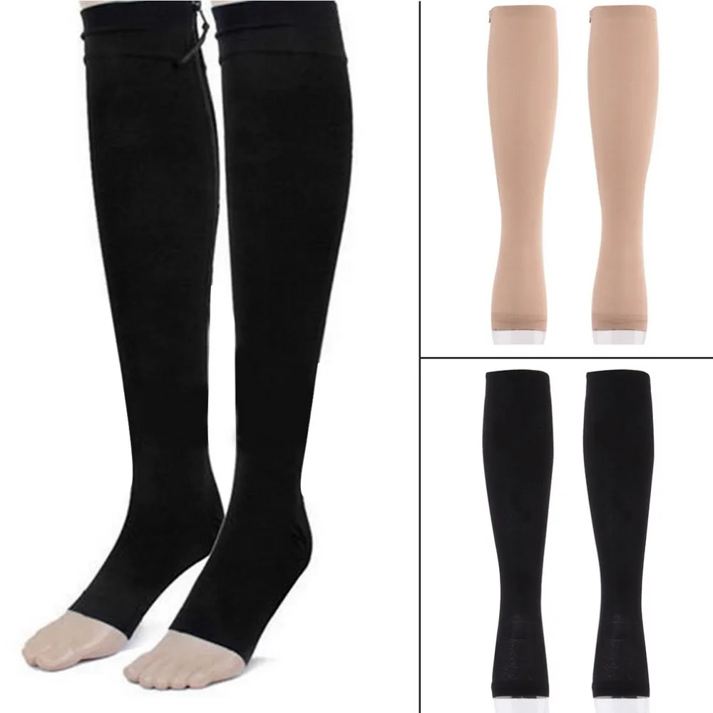 Women Charming Slimming Zippered Compression Socks Leg Support Knee Open Toe Thigh Leg Stocking