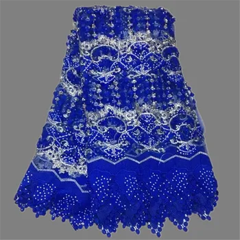 

Popular embroidery French net lace fabric African tulle mesh cloth with cord lace and stones VRN48(5yards/lot)