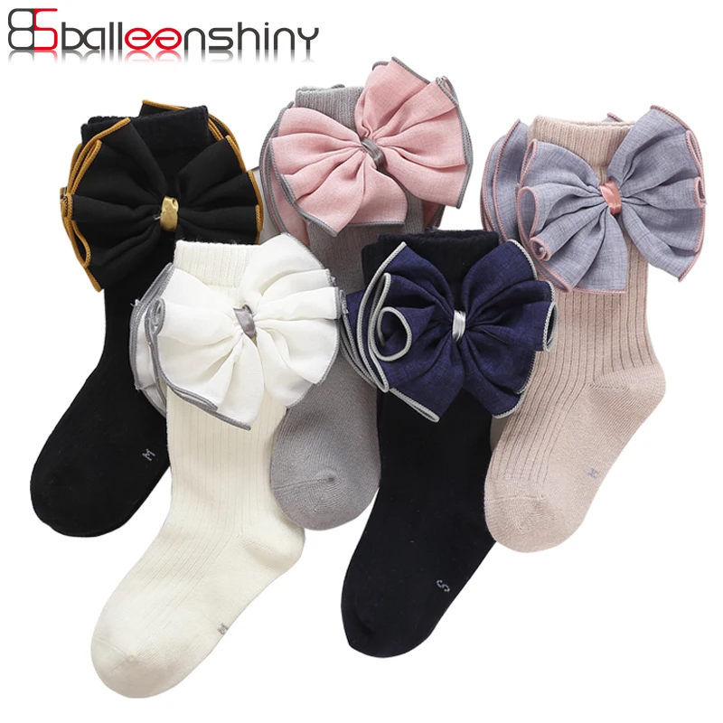 

BalleenShiny Big Bowknot Knee High Socks Children Kids Princess Fashion Long Socks Warm Cotton Soft Comfortable Baby Socks Gift