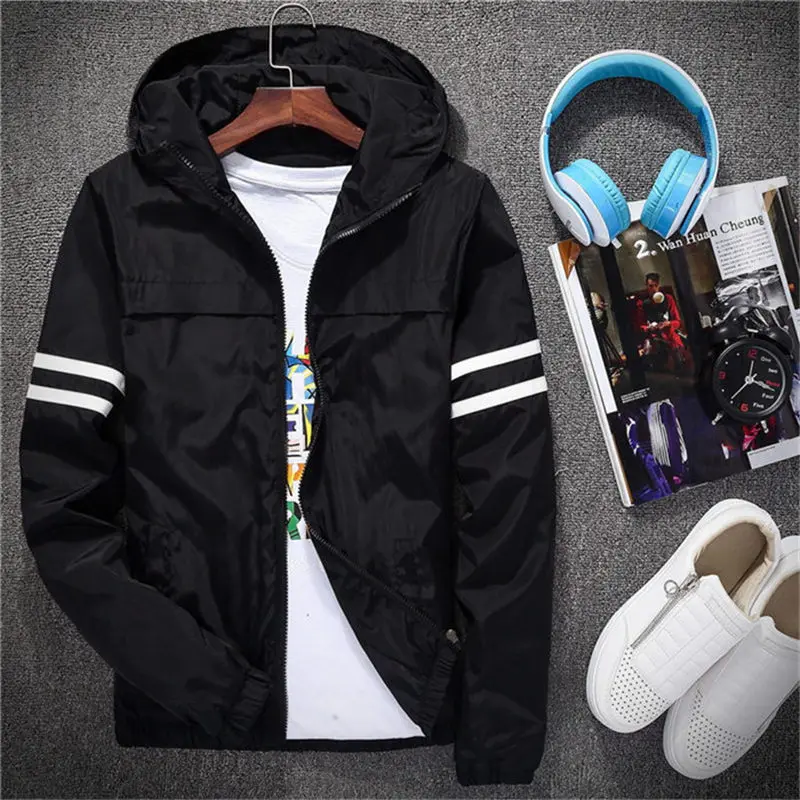 

Spring Brand 2019 New Bomber Hooded Jacket Men Casual Loose Patchwork Windbreaker Jacket Male Outwear Zipper Thin Coat Clothing