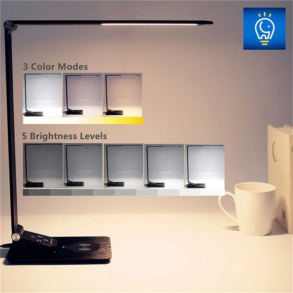  Desk Lamp with Wireless ChargerUSB Charging5 Brightness 3 ColorAdjustable Table Lamp for OfficeBedr - 32923540609