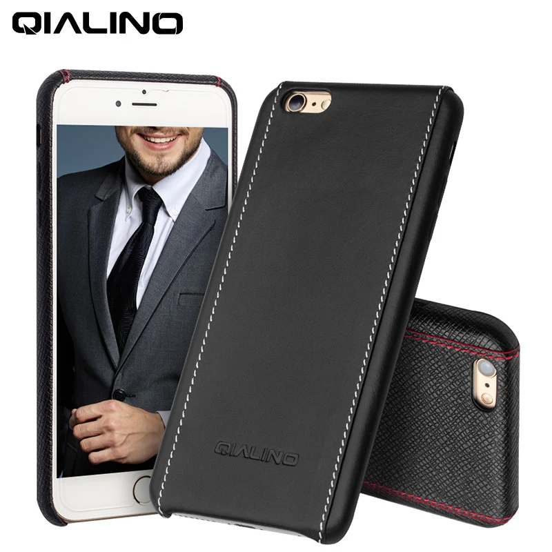 

2016 QIALINO Case for iphone 6 4.7/5.5 Luxury Calf Skin Genuine Leather Case for iphone 6s plus Ultra Slim fashion Back Cover