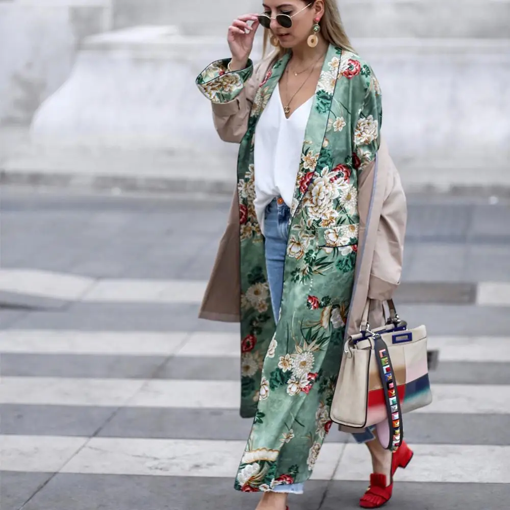 Women Summer Kimono Cardigan Long Sleeve Floral Print Rash Guards Boho Beach Cover Ups Plus Size Ladies Long Blouse Shirts Blusa