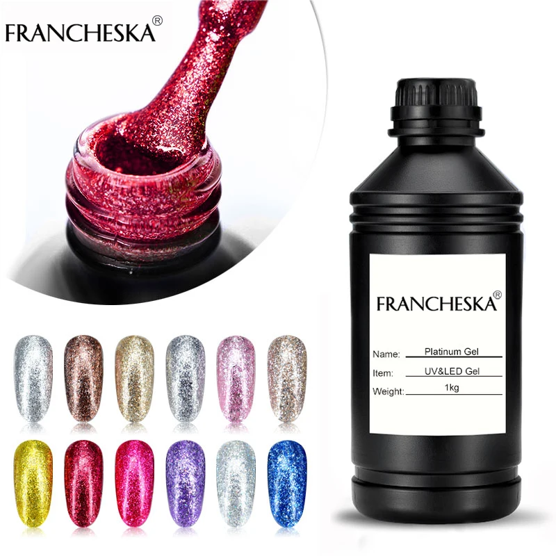 

Francheska 1KG glitter gel polish soak off bing platinum gel unas vernis semi permanant gellak 12 colors long-lasting Lacquer