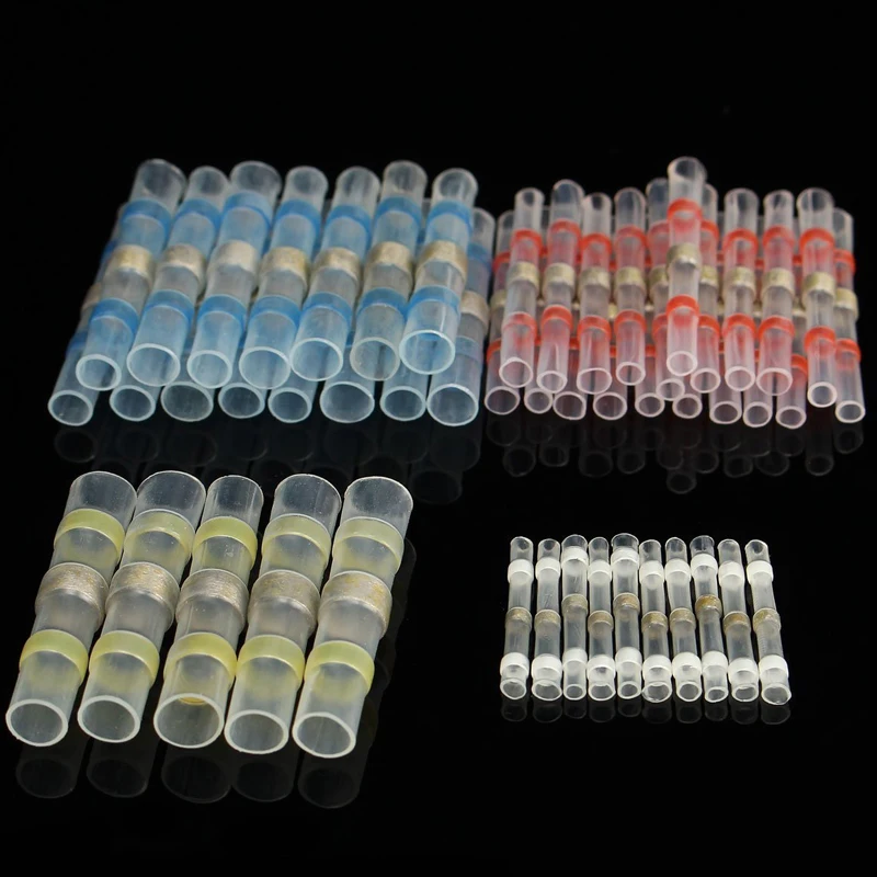

100Pcs Waterproof Heat Shrink Terminals Butt Solder Seal Connectors Wire Cable Soldering Sleeve Terminal Wire Connector Kit