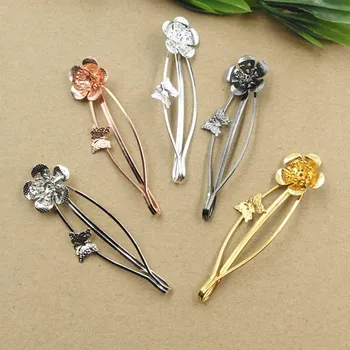 

New Style Bobby Hairpins Hair Clips with Butterfly Flower Blanks Findings DIY Women's Bride Hair Clips Making Multi-color