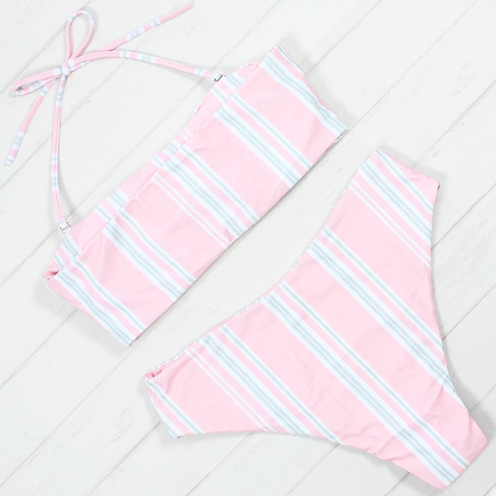 Floylyn бретельки с завязками полосатые стринги Лето бикини купальный костюм Biquini леди милый розовый бант пляжная одежда с пуш ап