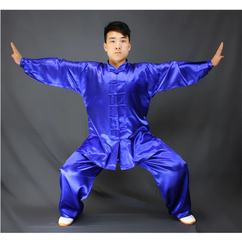 110-180cm Chinese Traditional Tai Chi Kung Fu Uniforms Kids Adult Satin Performance Dance Costumes Morning Exercise Wushu Suit