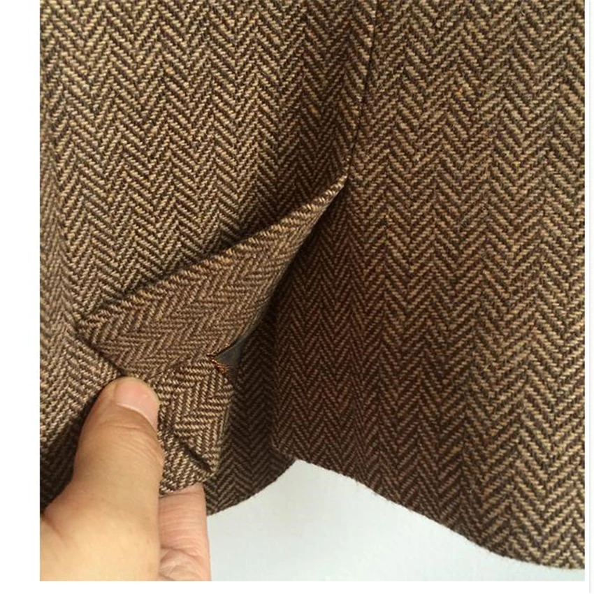 Seller SHOWERSMILE Ladies Blazers British Style Womens Tweed Jacket Herringbone Woolen Vintage Coffee Spring Women Blazers And Jackets