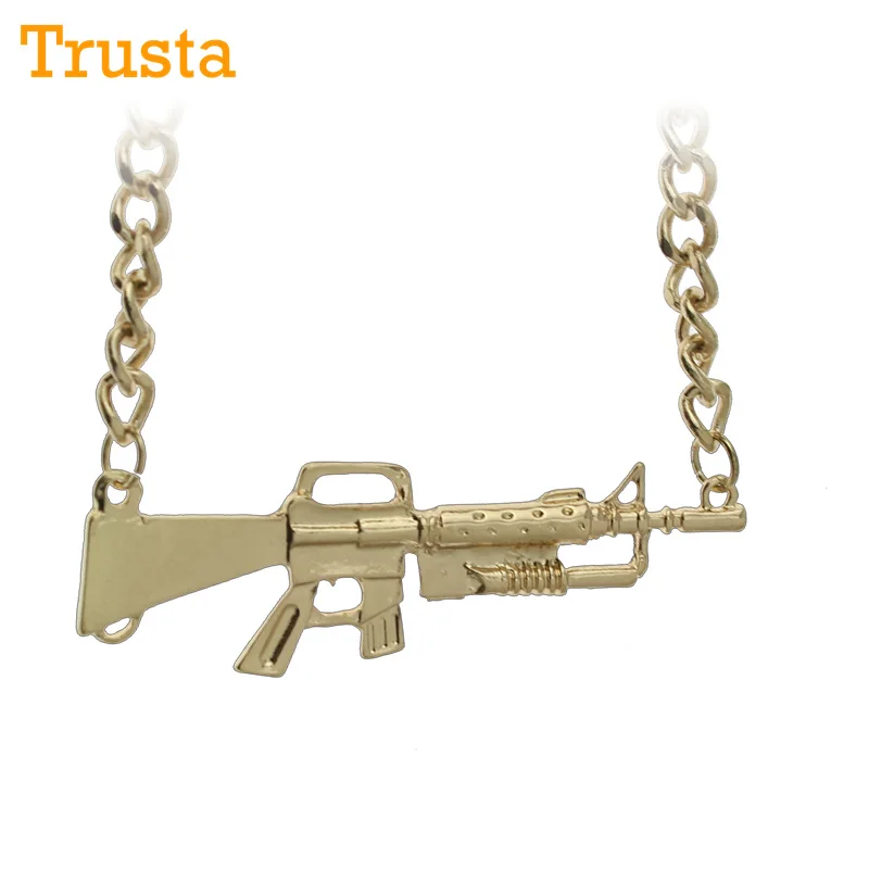 Trusta новинка 2017 крутая мода золотой тон 3 &quotX 1&quot EZD Подвеска пистолет колье 18 &quot