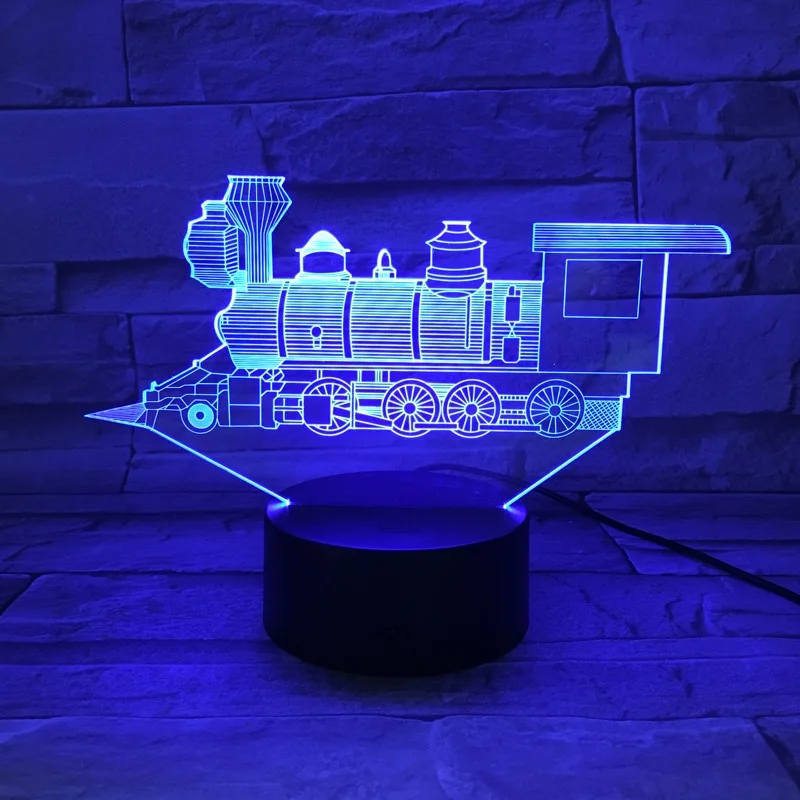 3D лампа Ночной светильник светодиодный паровой Поезд Локомотив многоцветный светильник ing Flash Fade праздничные подарки для детей друзей RGB Luminaria