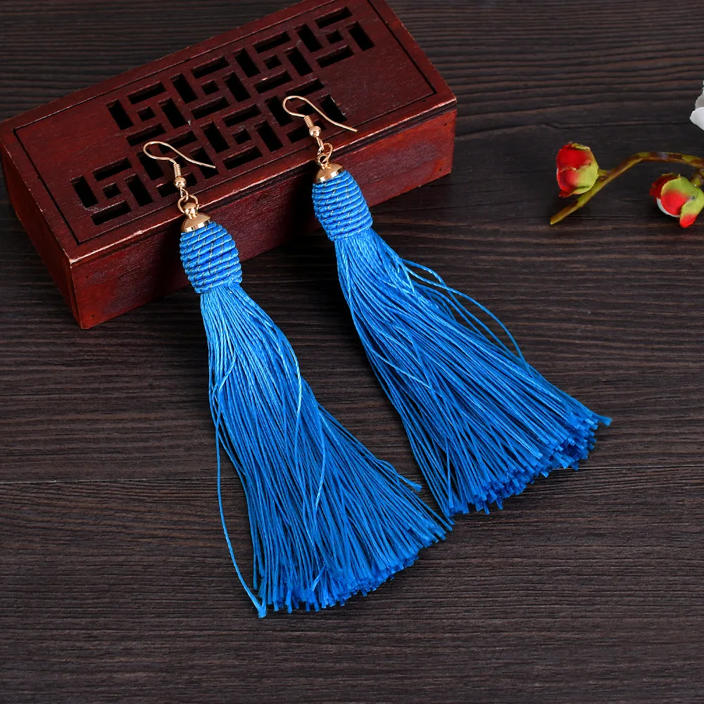 ZOEBER новый для женщин кисточкой серьги Boho богемный Длинные Винт Висячие синий
