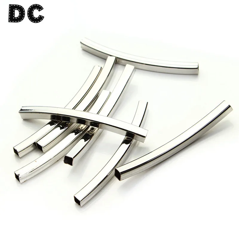 

DC 30pcs Hole Size 2mm Rhodium Color Connectors Beads Curved Tube Square Spacer Beads for DIY Bracelet Jewelry Making