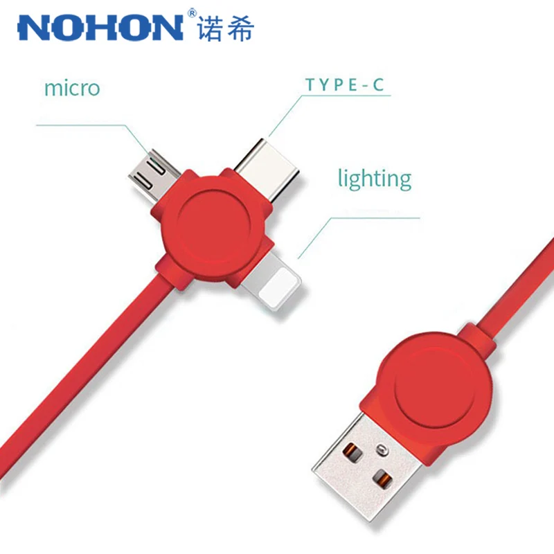 

NOHON 3 in 1 USB Cable Type C Lighting Charge Cable For iPhone X 7 8 Plus IOS For Xiaomi Huawei Samsung Fast Charging Cables 1M