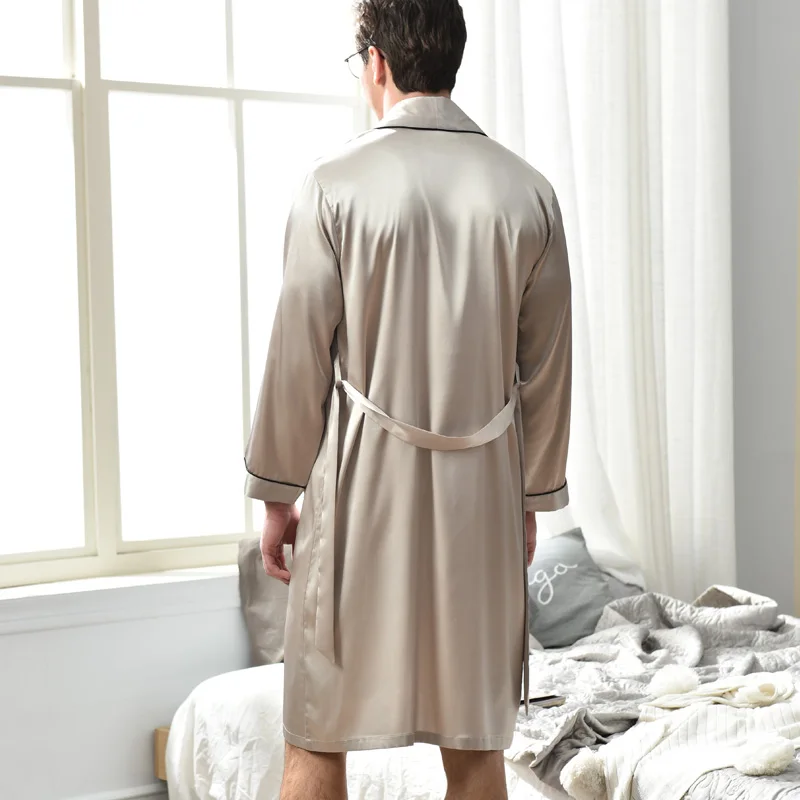 Sexy Silk Man Sleeping Robe Shorts Sets Spring New Satin Silk Sleepwear Male Long-Sleeve Faux Silk Bathrobes X2824