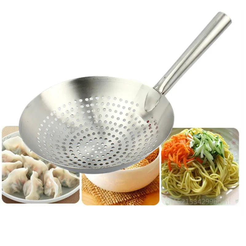 

28/30cm Thick Stainless Steel Mesh Strainer Colander Handle Cookware Oil Strainer Flour Sifter Colander Kitchen Cooing wok