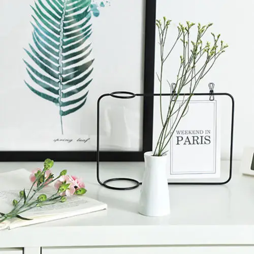 Креативная железная линия цветочный горшок подставка для вазы открытка Клип держатель домашний декор - Цвет: Черный