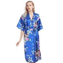 Роскошные атласные халаты для невесты Свадебный халат пижамы банный халат пижама с животным принтом шелковые длинные женские кимоно s-xxxl