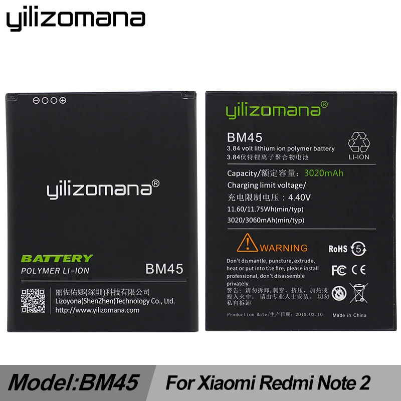 

YILIZOMANA Li-ion Battery BM45 For Xiaomi RedMi Note 2 Bateria Hongmi Red Rice Note2 3000mAh Original Replacement Battery +Cable