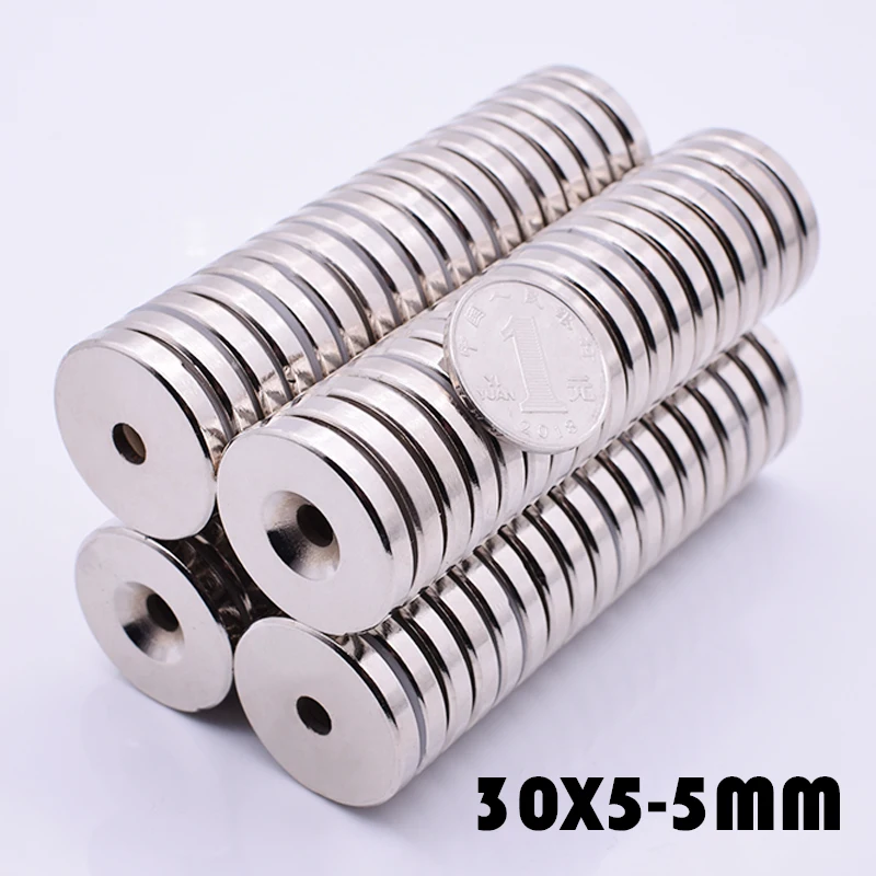 

5Pcs Neodymium Magnet 30x5 mm With 5mm Hole Round super powerful neodymium magnets free shipping For Craft Gallium Metal